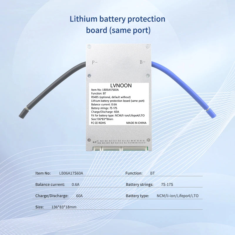 US Stock Active Balance BMS for NCM LifePO4 LTO Battery 8S 10S 12S 14S 16S 17S 60A 48V with APP Control  LB06A17S60A 7S-17S