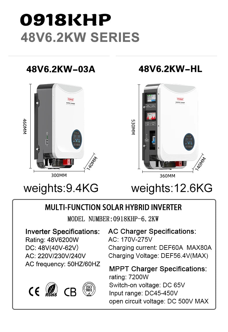 FCHAO Solar PV Hybrid Inverter 4.2KW 6.2KW WiFi APP Remote Control 24V48V Inverter Off-Grid MPPT High Power Sine Wave Inverter