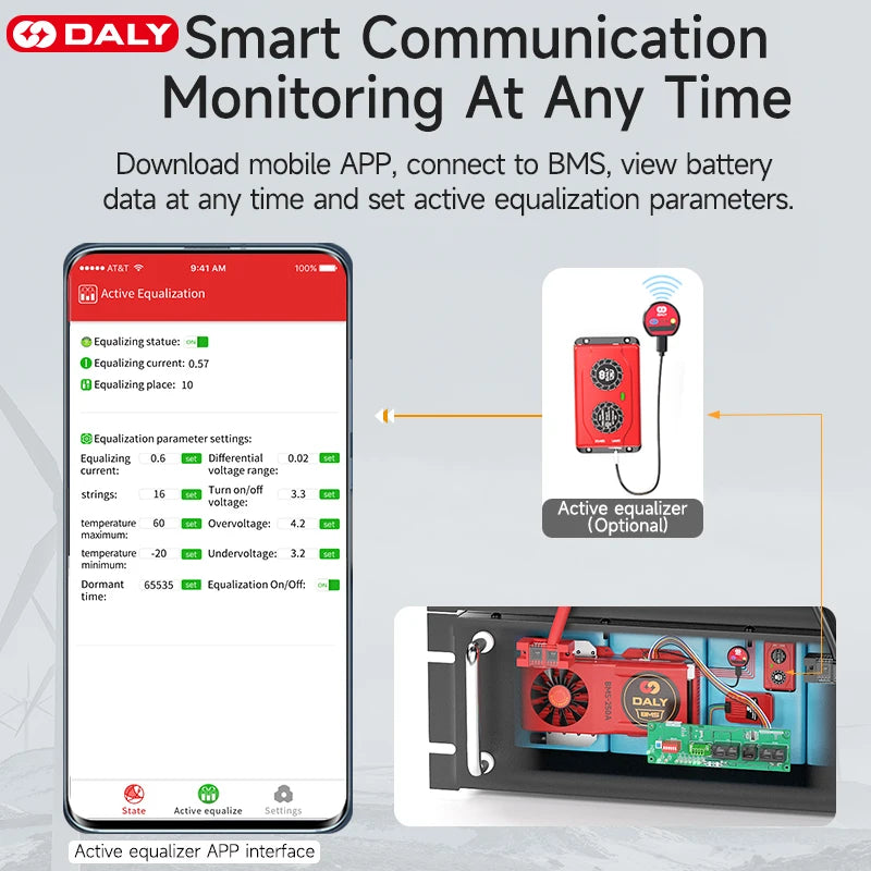 Daly 1A active balance 3-24s 30a-500a 12v/24v/48v/60v/72v lithium battery management system other pcb smart lifepo4 bms
