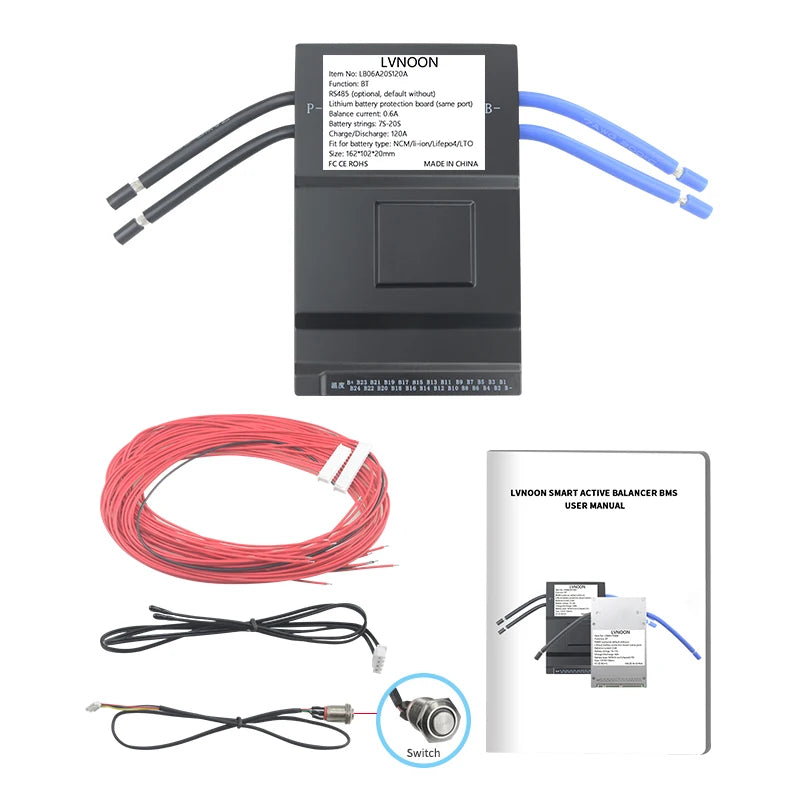 US Stock LVNOON LB06A Series BMS LB06A20S120A for NCM LifePO4 LTO Battery 14S 16S 17S 18S 20S 120A 60V 72V with APP Control