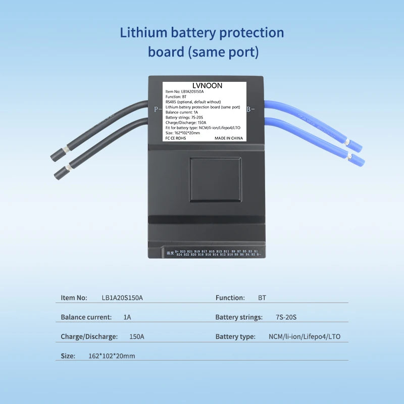 US Stock LVNOON LB1A20S150A Active BMS for Li-ion NCM LFP LiFePo4 LTO 8S 10S 12S 14S 16S 20S 150A with APP Control 48V 60V 72V
