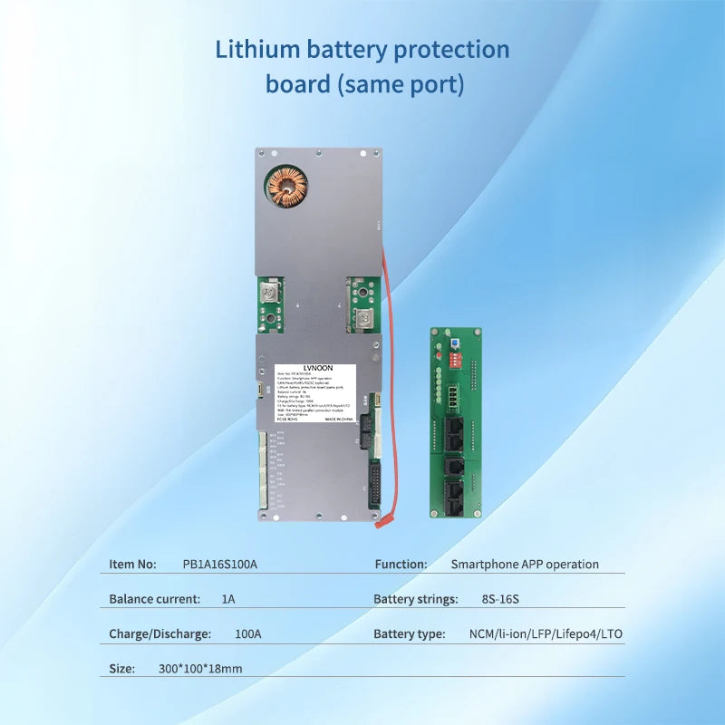 US Stock Inverter BMS for Li-ion NCM LFP LiFePo4  Battery 8S 10S 12S 14S 16S 48V 51.2V 100A  PB1A16S100A 8-16S