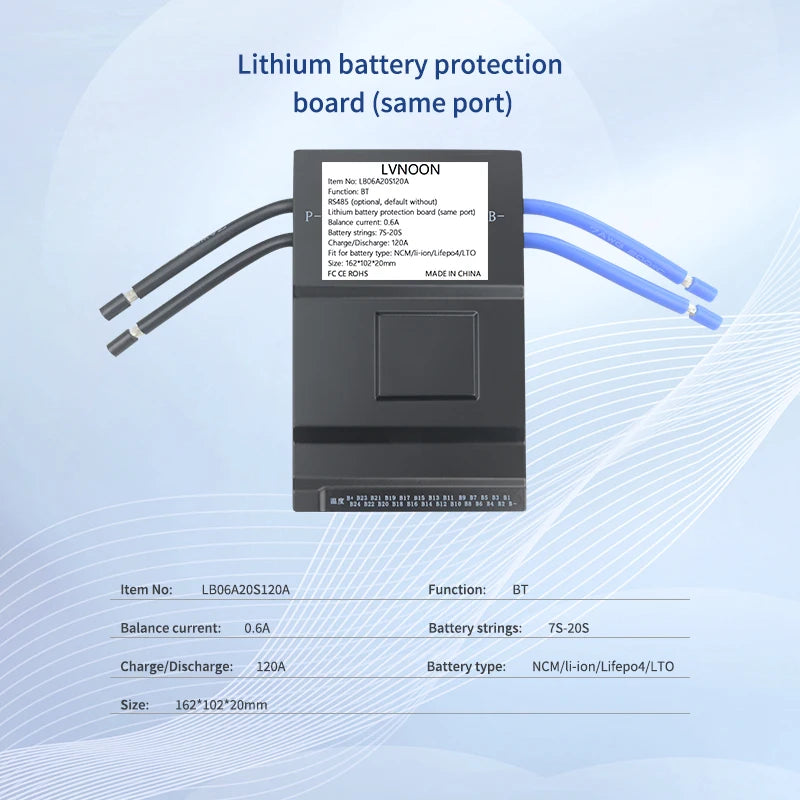 US Stock LVNOON LB06A Series BMS LB06A20S120A for NCM LifePO4 LTO Battery 14S 16S 17S 18S 20S 120A 60V 72V with APP Control