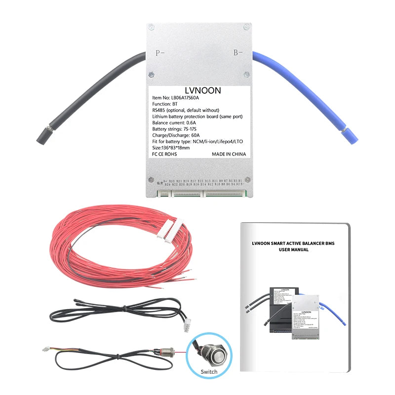 US Stock Active Balance BMS for NCM LifePO4 LTO Battery 8S 10S 12S 14S 16S 17S 60A 48V with APP Control  LB06A17S60A 7S-17S