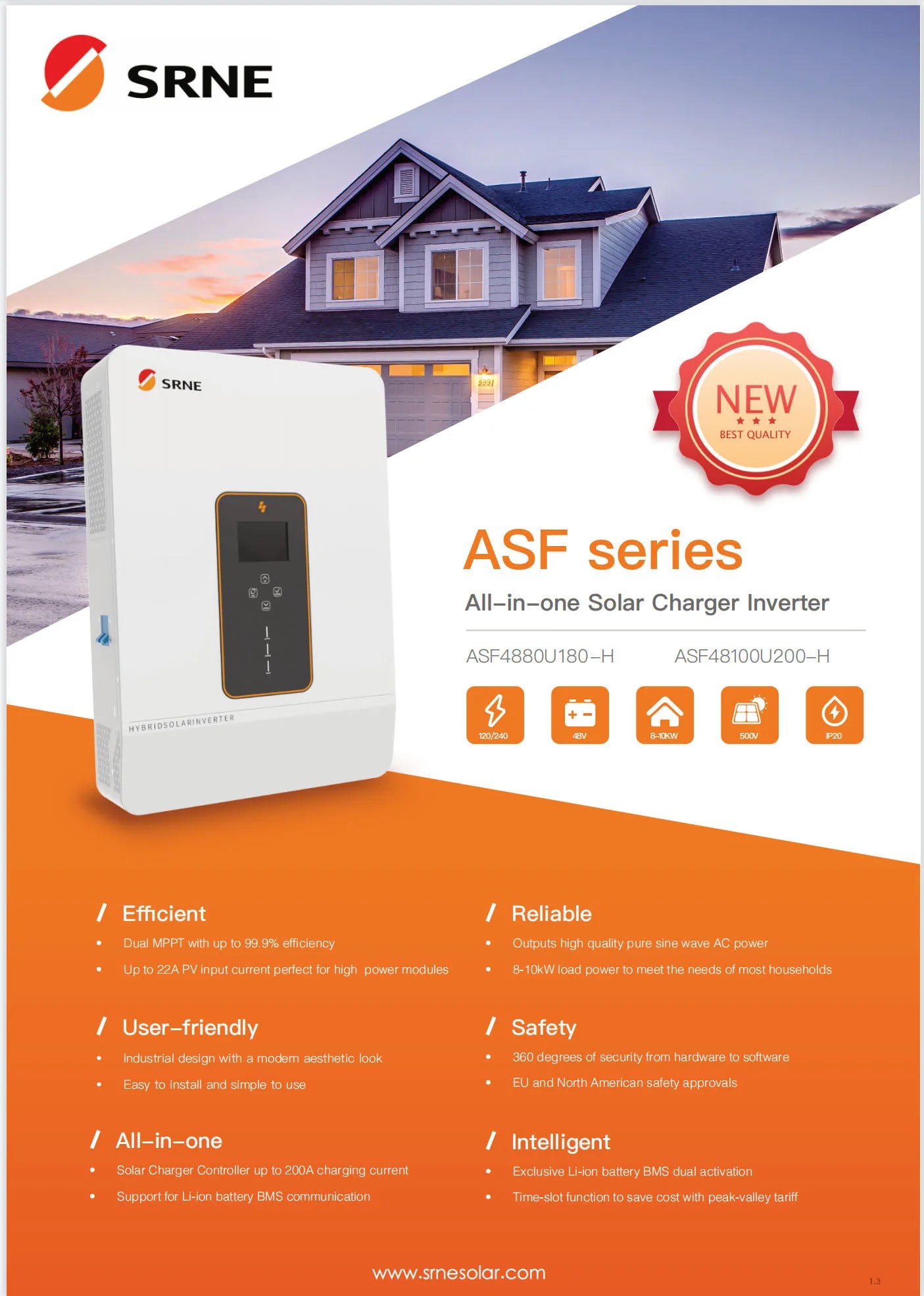 SRNE Hybrid Solar Inverter 8/10KW Max PV 500V 48V To 110/240VAC Suppor Split-phase/single-phase Dual MPPT Max 22A Charge Current PRIME RJ SOLAR PH