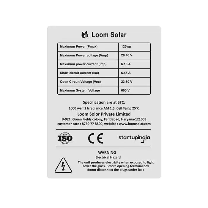 Loom Solar 125 Watt - 12 Volts Mono Crystalline Solar Panel