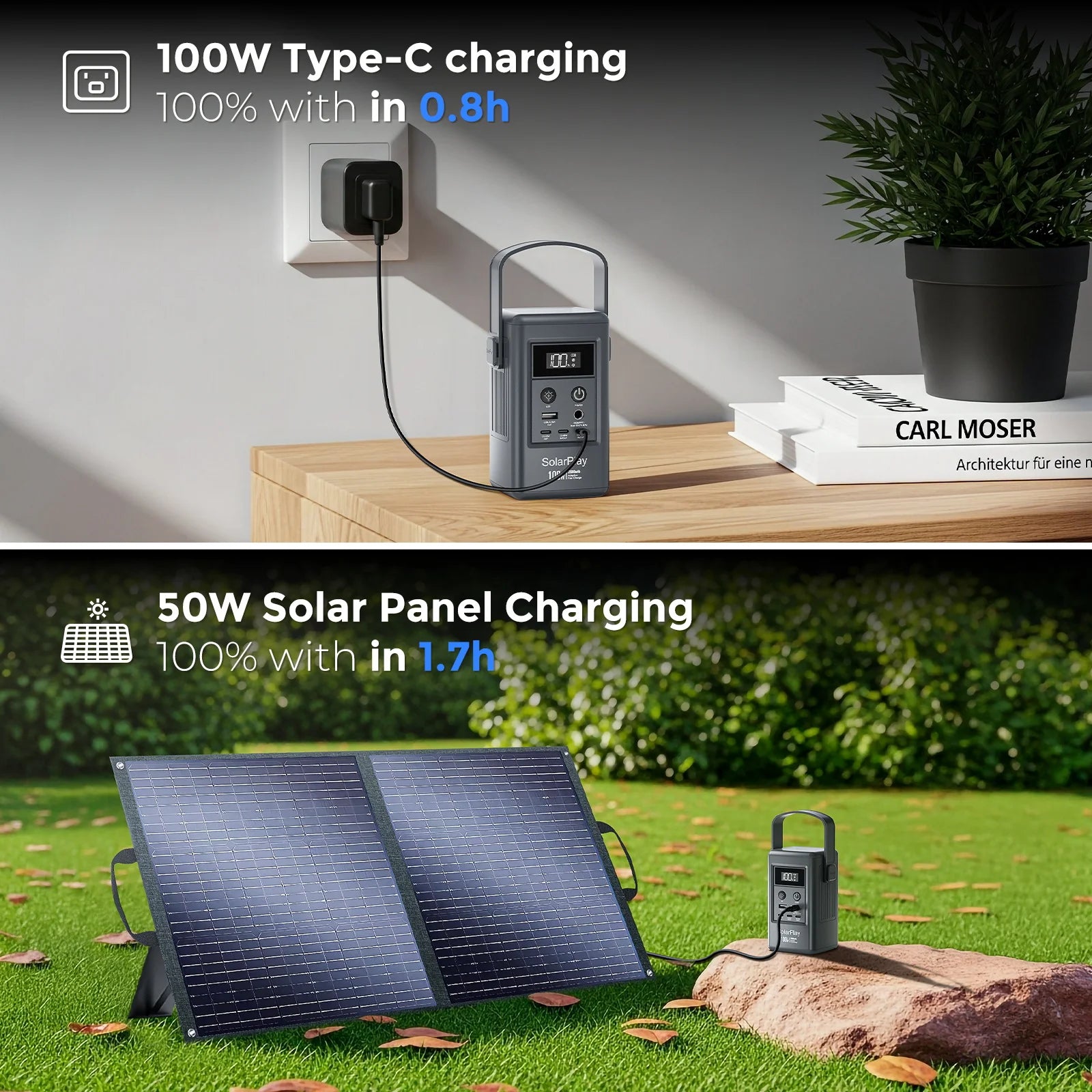 SolarPlay 100W Portable Power Bank 96.2Wh 26000mAh, 5-Port Fast Charging Station, Airline-Approved Mini Solar Generator PRIME RJ SOLAR PH