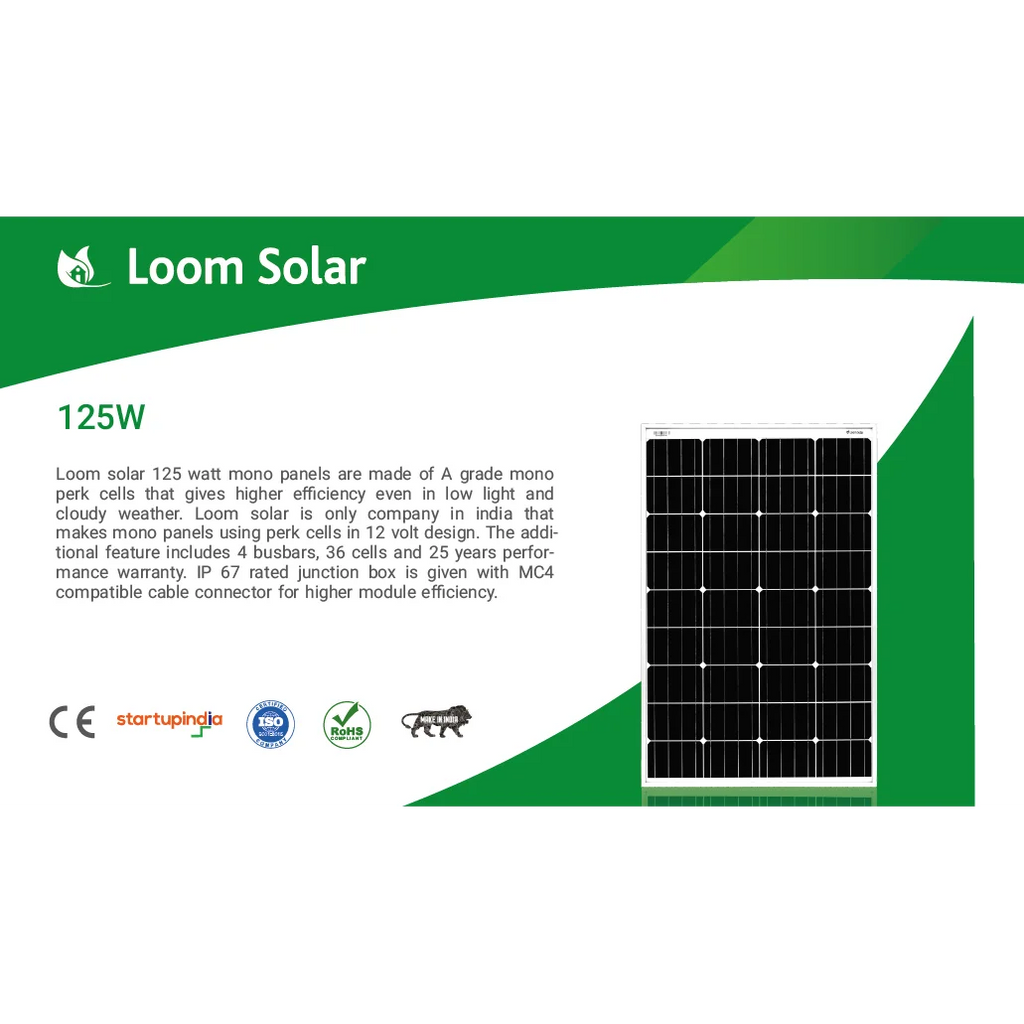 Loom Solar 125 Watt - 12 Volts Mono Crystalline Solar Panel