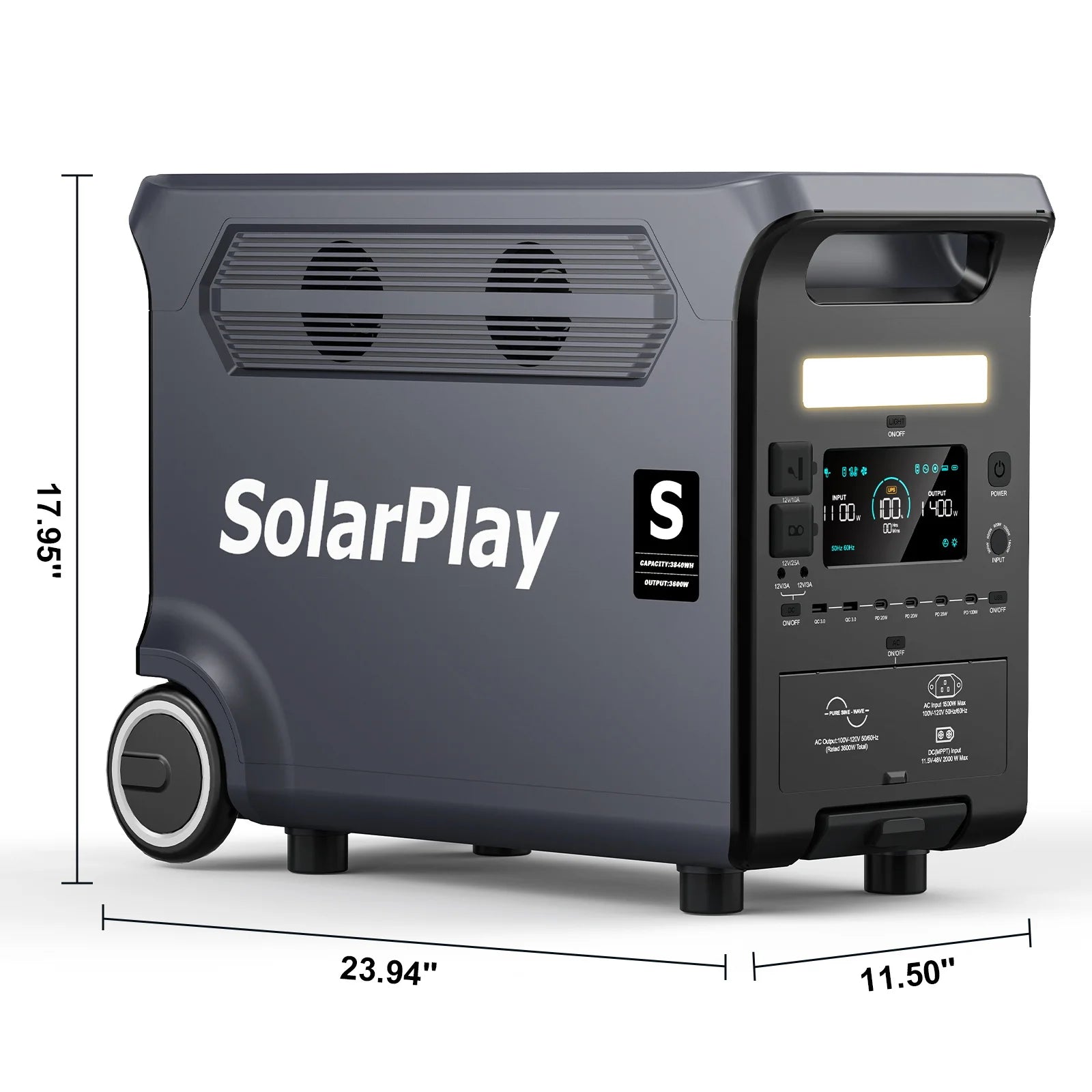 SolarPlay 3600W Portable Power Station 3840Wh LiFePO4 4000+ Cycles 2000W Solar Input 1.5H Fast Charge UPS 15 Ports PRIME RJ SOLAR PH