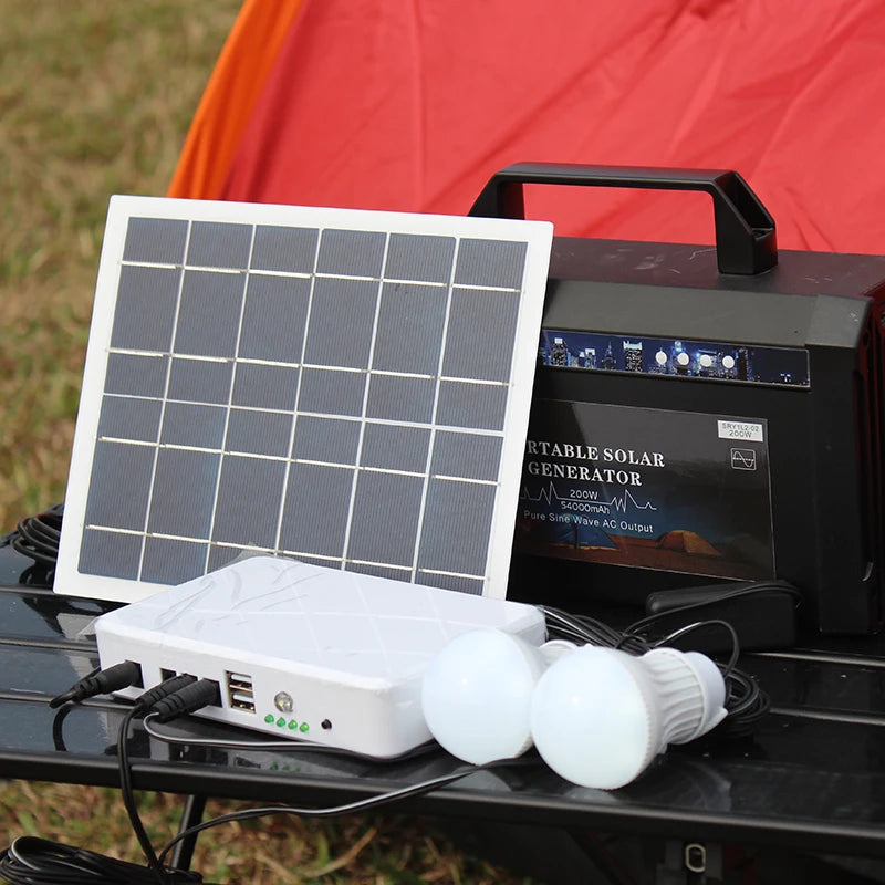 High Quality 5V/12v 15w Rechargeable Lithium Battery Led Solar Energy Kit With USB Port  2 Pcs 2W LED Bulbs