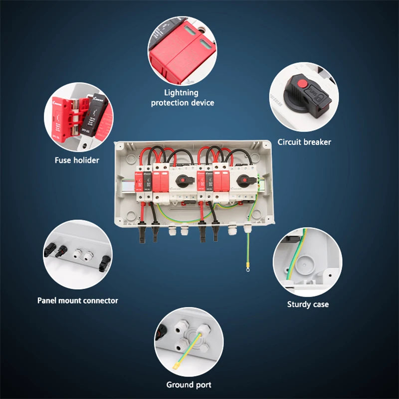 XIONGISOLAR PV Array Combiner Box 2 Strings DC 1000V 2 in 2 Out IP65 Protection Solar Panel PV Combiner Box Waterproof