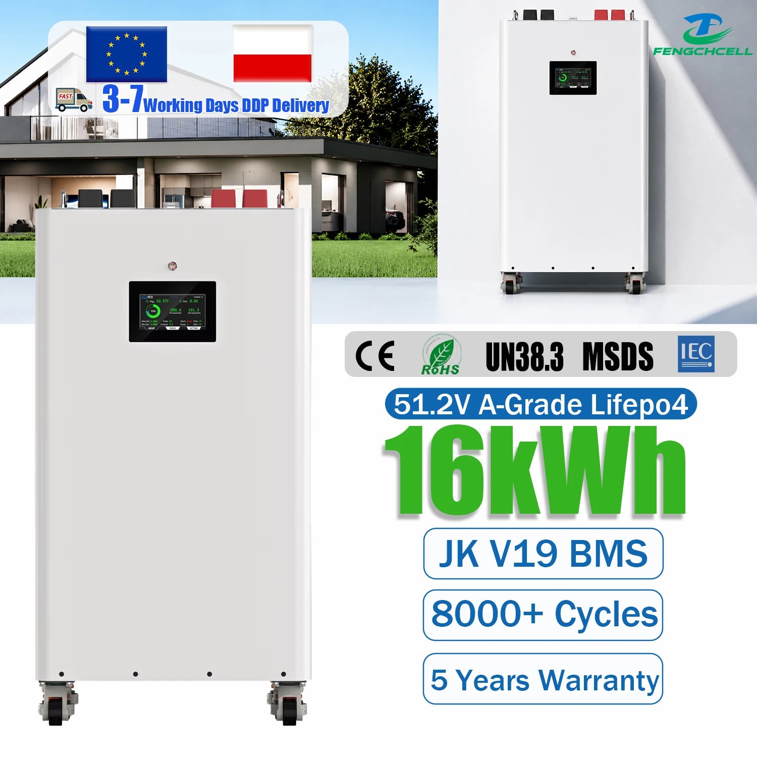 Home 16kwh Powerwall Lifepo4 Batteries 51.2v 314ah Power Vertical Solar Energy Storage System Lithium Battery with JK V19 BMS