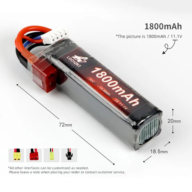 LOOYBAT 3S 11.1V 1500mAh 1800mAh 2800mAh 30C LiPo Airsoft Battery Rechargeable Pouch RC Models