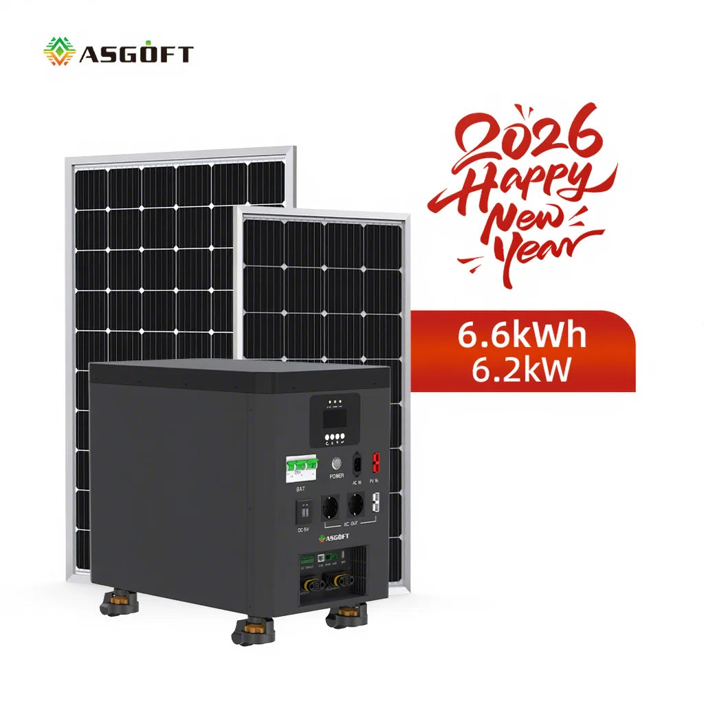Poland Stock 51.2V 6.6kwh Lifepo4 Battery 6.2KW Solar Hybrid Inverter All in One Home Outdoor Power Station With LCD Touchscreen