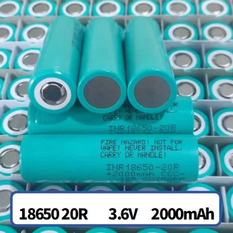EU Stock 100% Authentic INR18650 2000mah 20R 15A 13.6V Rechargeable Cylindrical Lithium Ion Battery with 15A Discharge