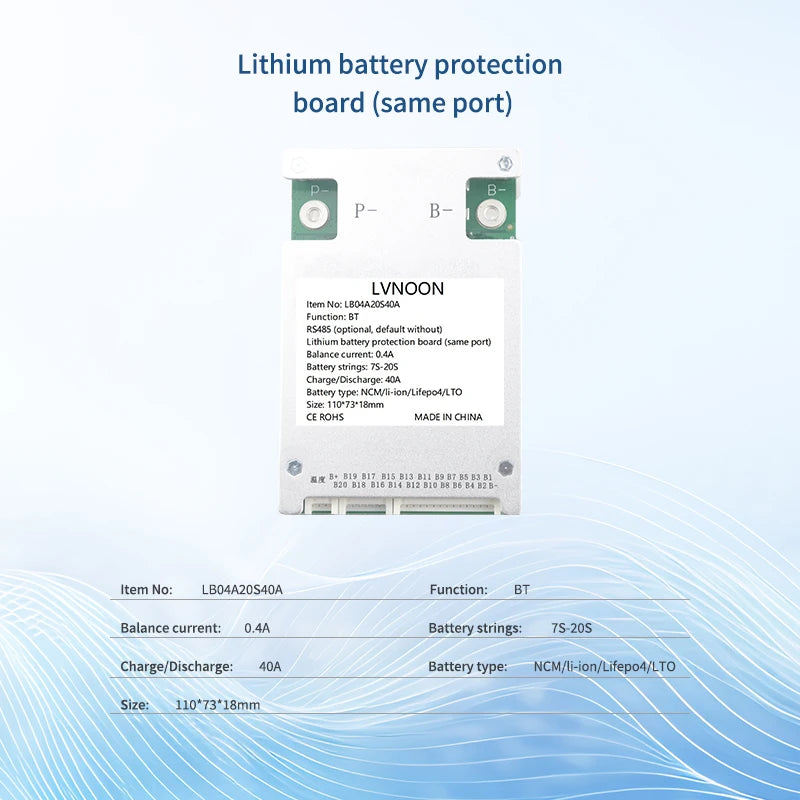 US Stock LVNOON 04A Series Smart Active Balance Bms LB04A20S40A for  LifePO4 Lto Battery 8S-20S 40A 60V with App Control
