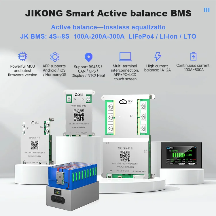 JK Smart BD4A8S4P 4S 8S 12V 24V Li-ion Lifepo4 Battery Active Balance 0.4A 40A BMS Power Switch PCB PCBA Product 20-100V 80A