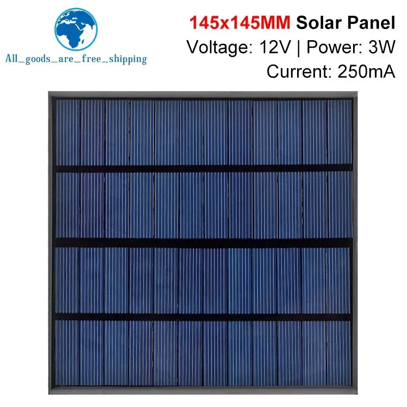 TZT 12V 250mA 3W Solar Panel Polycrystalline 145*145MM Mini Sunpower Solar System DIY for Battery Cell Phone Charger PRIME RJ SOLAR PH