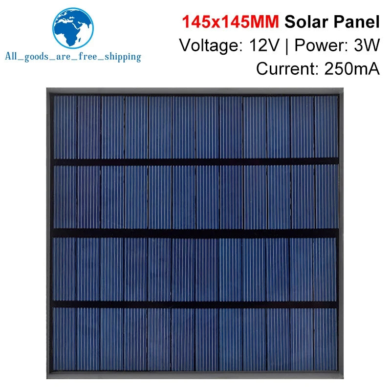 TZT 12V 250mA 3W Solar Panel Polycrystalline 145*145MM Mini Sunpower Solar System DIY for Battery Cell Phone Charger
