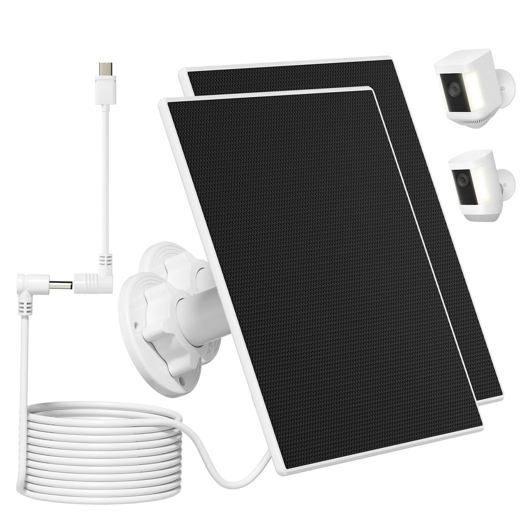 Solar Panel for Ring Camera, 2 Pack 3W Solar Panel with 4000mAh Battery for Camera Solar Charger Compatible with Ring Spotlight