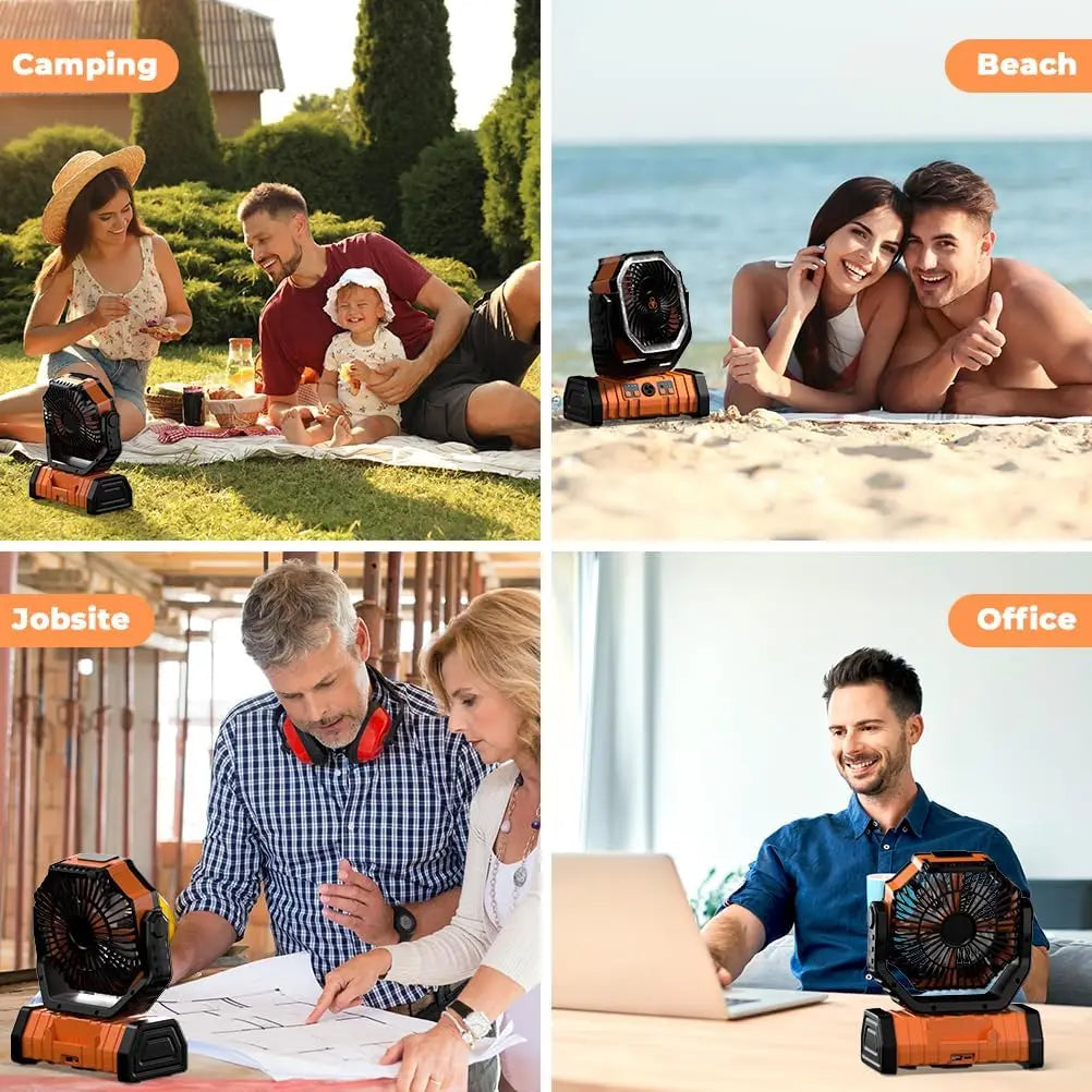 20000mAh Solar-powered Portable Rechargeable Outdoor Camping Fan with Lights