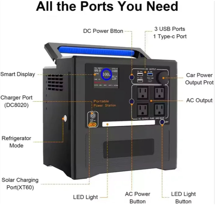 USA Wholesale 1300w Lifepo4 Lithium Battery Power Station Computer  Portable Power Station System With Solar Panel