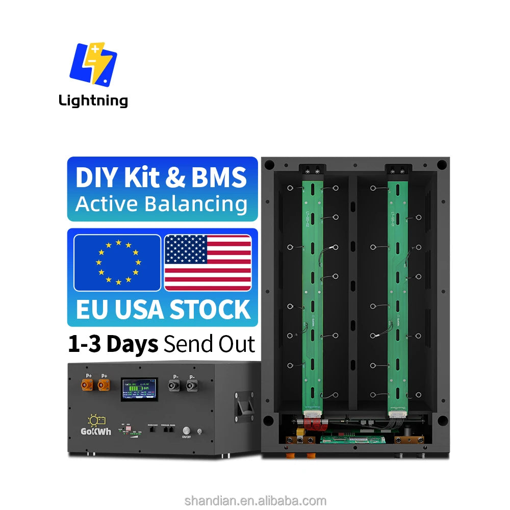 GoKWh 48V 340Ah 320Ah Lifepo4 100Ah Solar 200ah 300ah 15kw 20kw 50kwh Home Battery Energy Storage System 200Ah 280Ah DIY Box Kit