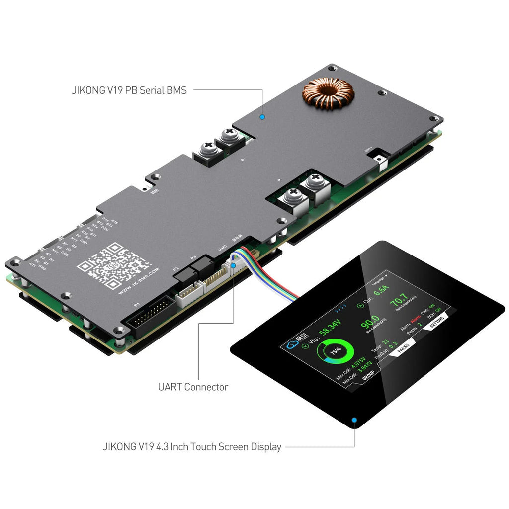 JK  BMS PB2A16S20P with 4.3inch Screen 16S 48V 100A 200A Smart BMS for Growatt Deye Inverters