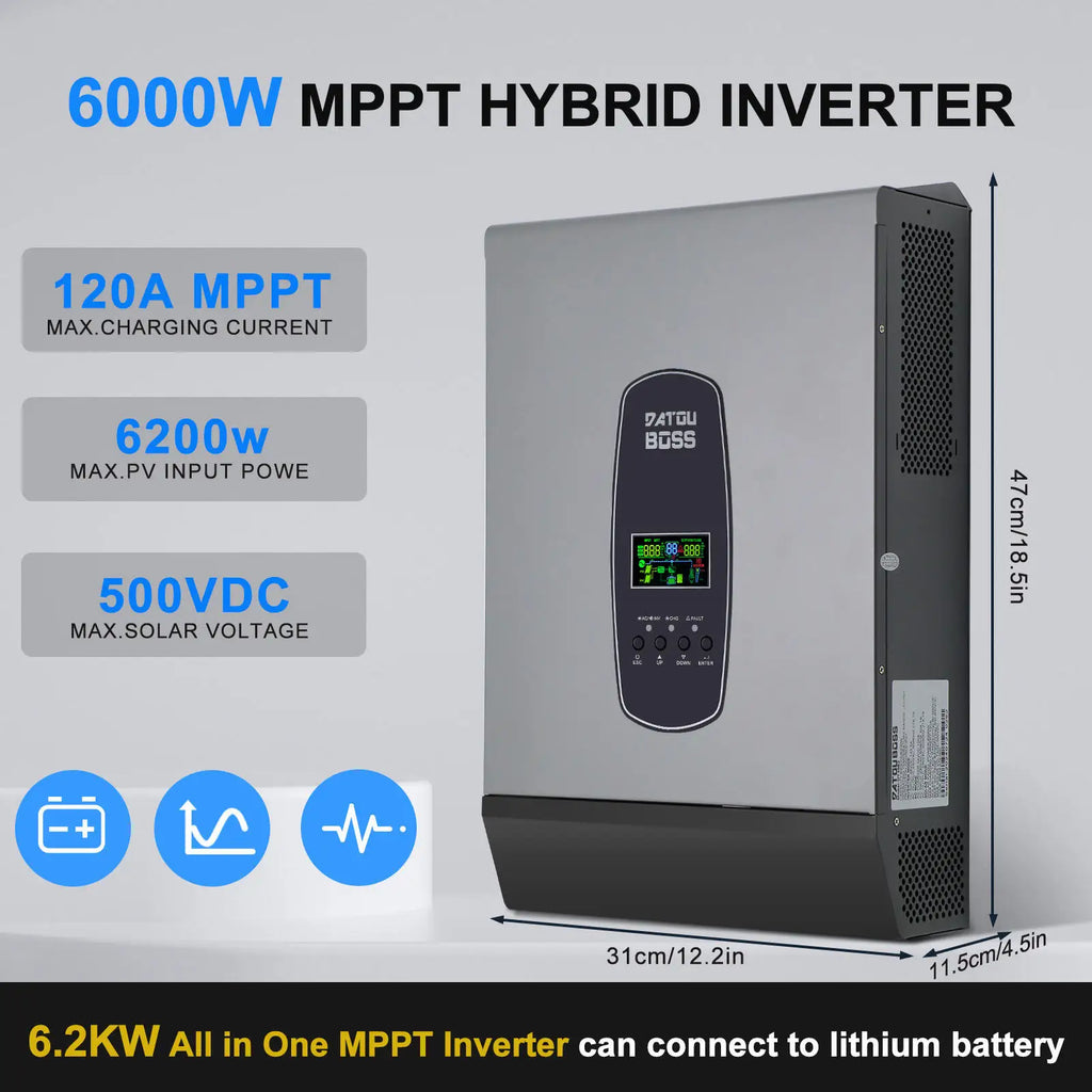 EU USA Stock 48v 6.2kw Single Phase Solar Hybrid Inverter Off Grid 48V 6.5kw Hybrid Solar Inverter withWIFi MPPT 120vac 50/60hz