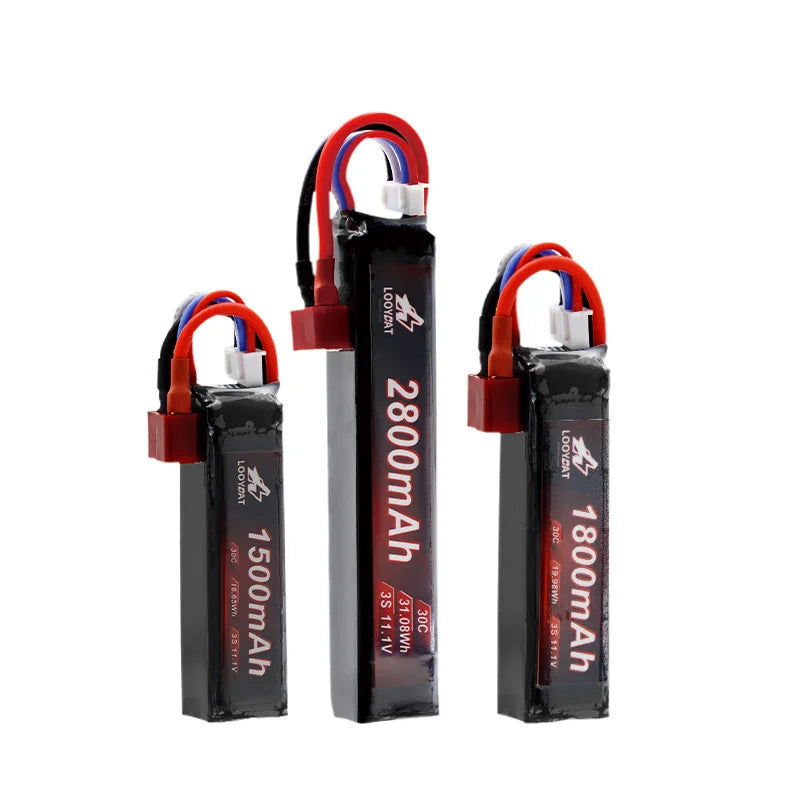 LOOYBAT 1500mAh 1800mAh 2800mAh 11.1V Pouch Lithium Ion Airsoft Lipo Battery 30C Rechargeable 3S Battery for Airsoft Models