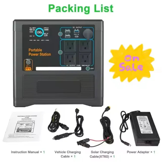 USA Wholesale 1300w Lifepo4 Lithium Battery Power Station Computer  Portable Power Station System With Solar Panel