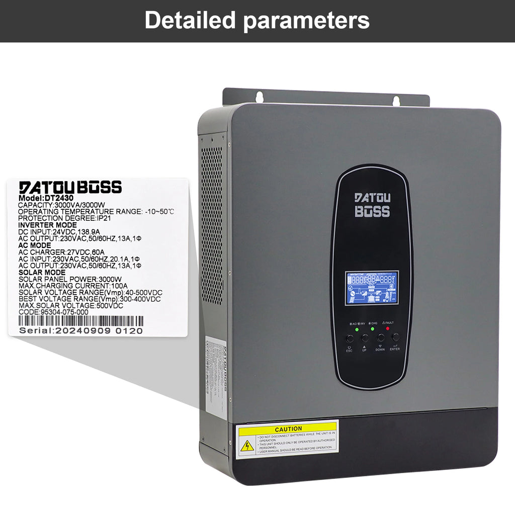 DATOUBOSS Hybrid System Solar WiFi 5Kw 10Kw 12Kw 11Kw DC24V 48V AC220V Off Grid Solar Power Energy System Storage Home Commercial