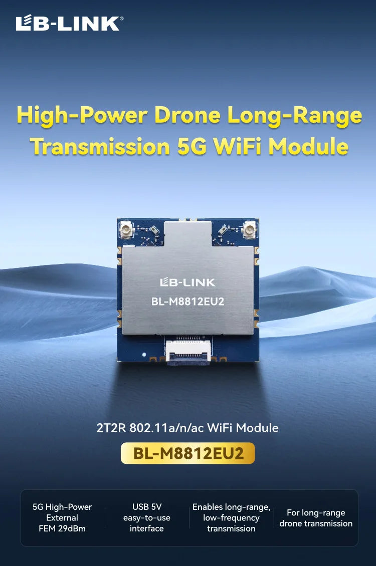 BL-M8812EU2 High Power 29DB Wireless Module 5G WiFi FR-4 Material Customizable Board Size