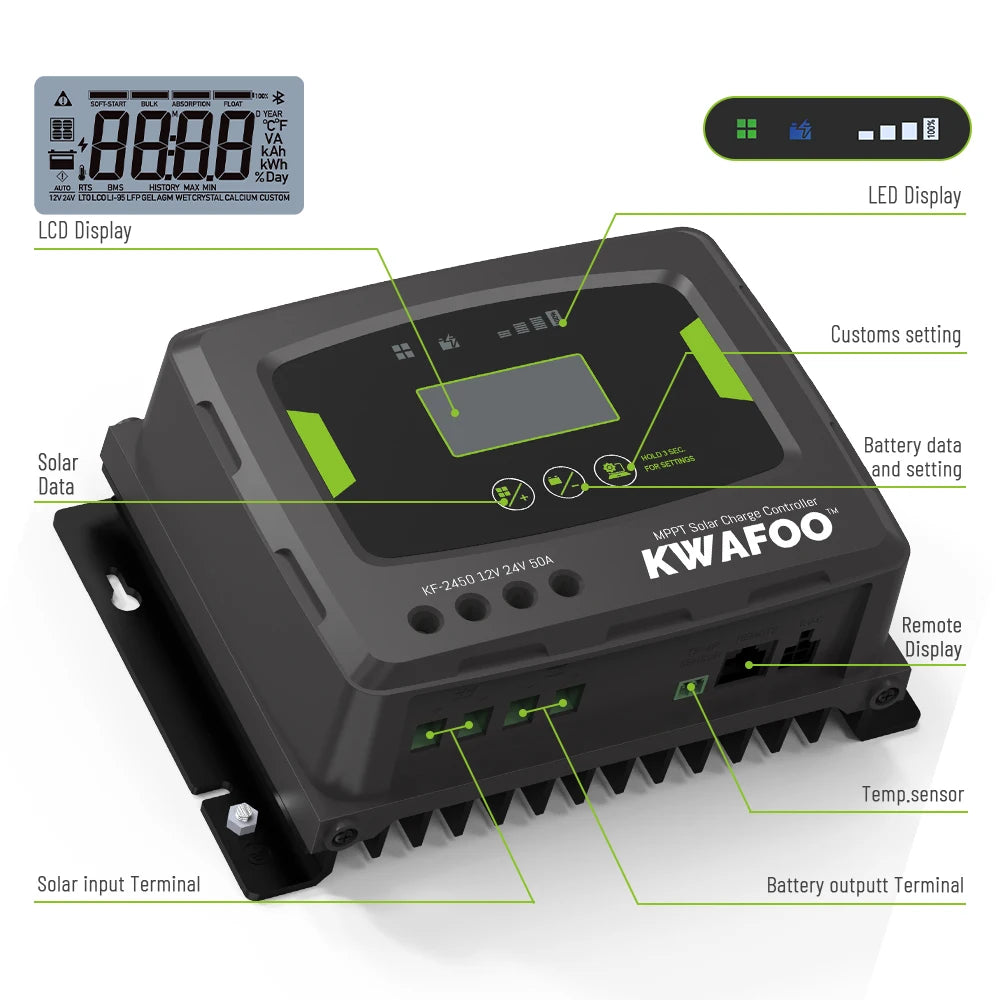 Free Shipping Smart 50A MPPT Waterproof Solar Panel Charge Regulator Hybrid Inverter with Remote APP Control Circuit Controller