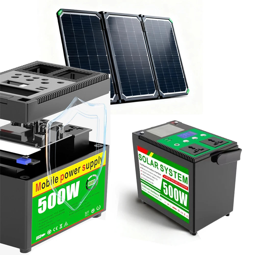 Outdoor Portable Camping LiFePO4 Battery 500W Rechargeable Solar Generator Home Emergency Backup Power System External Battery