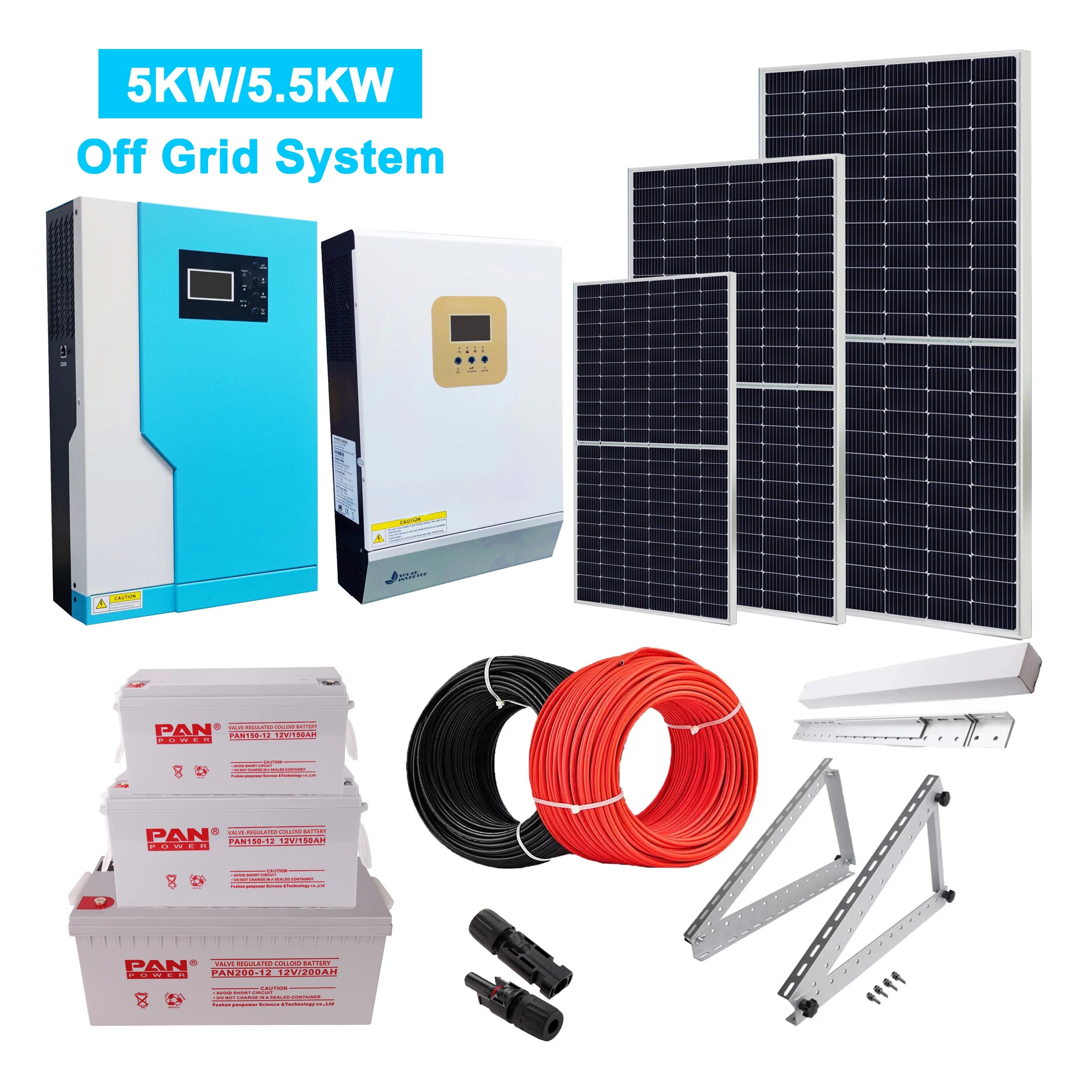 Off Grid Solar Home System 5000W Solar Panel 5KWH Solar Energy System 5500 Watt Hybrid Inverter