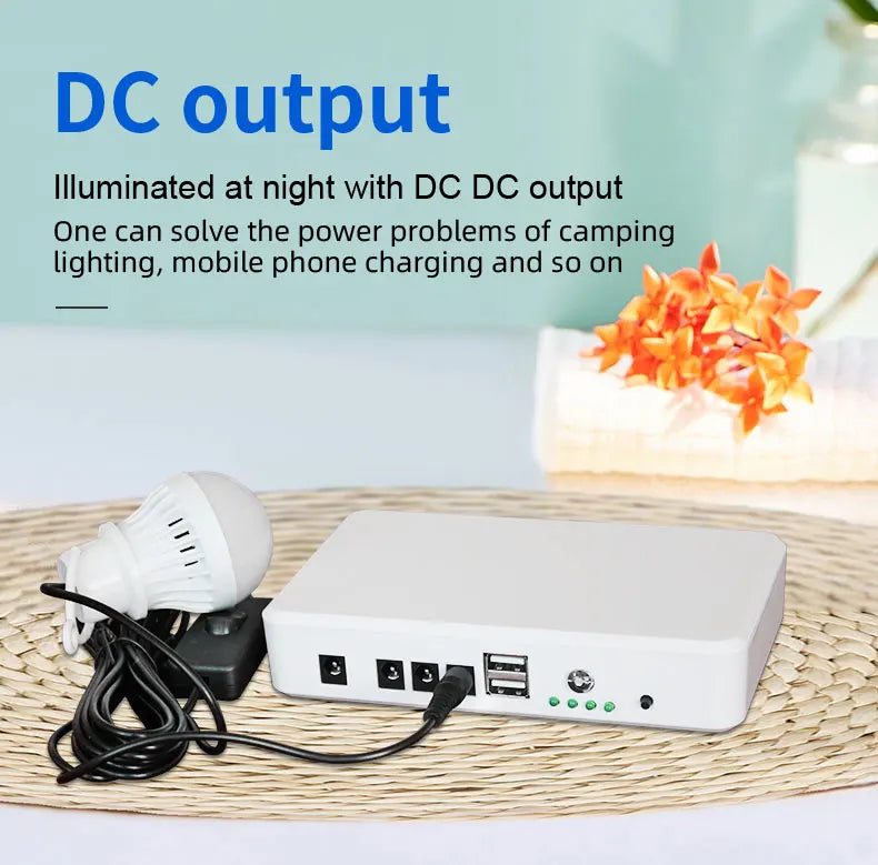 High Quality 5V/12v 15w Rechargeable Lithium Battery Led Solar Energy Kit With USB Port  2 Pcs 2W LED Bulbs
