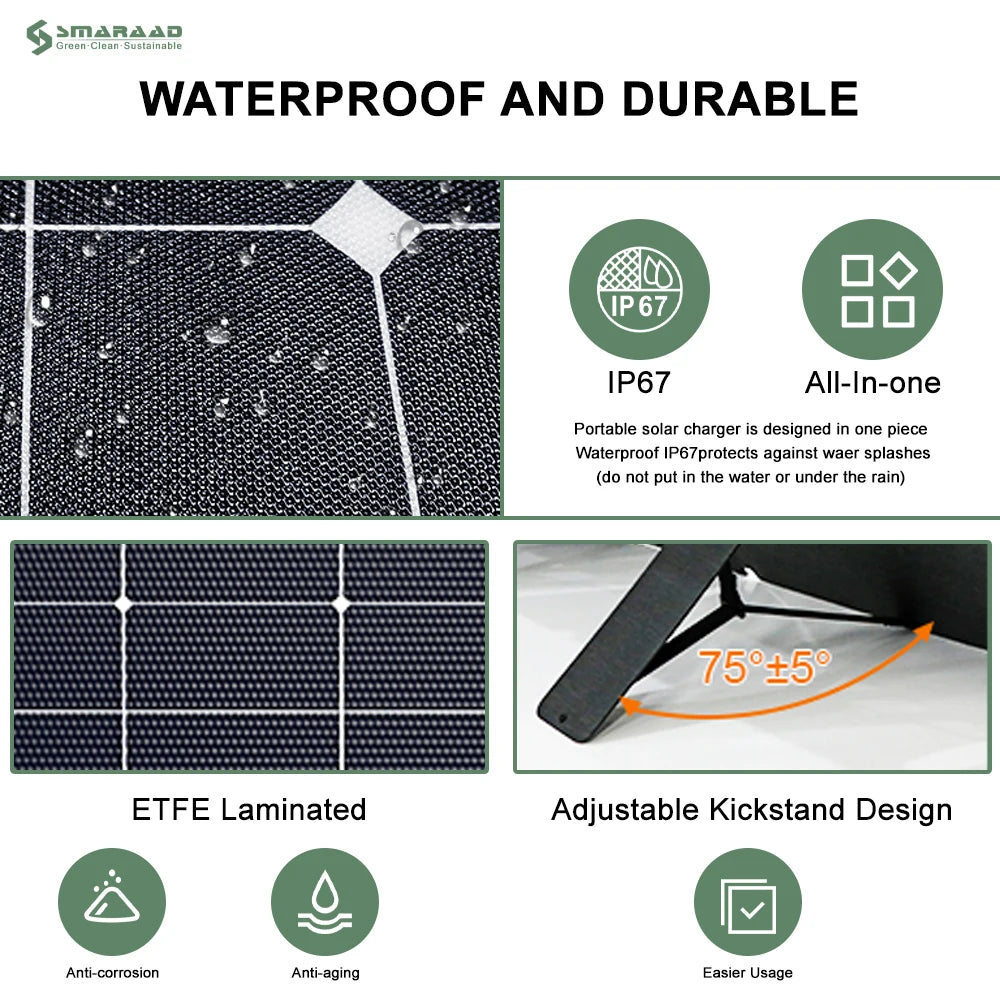 Foldable Solar Panel 100W Waterproof Portable Solar Generator 100W Foldable Energy Panel Mono Cells for Outdoor Camping PRIME RJ SOLAR PH