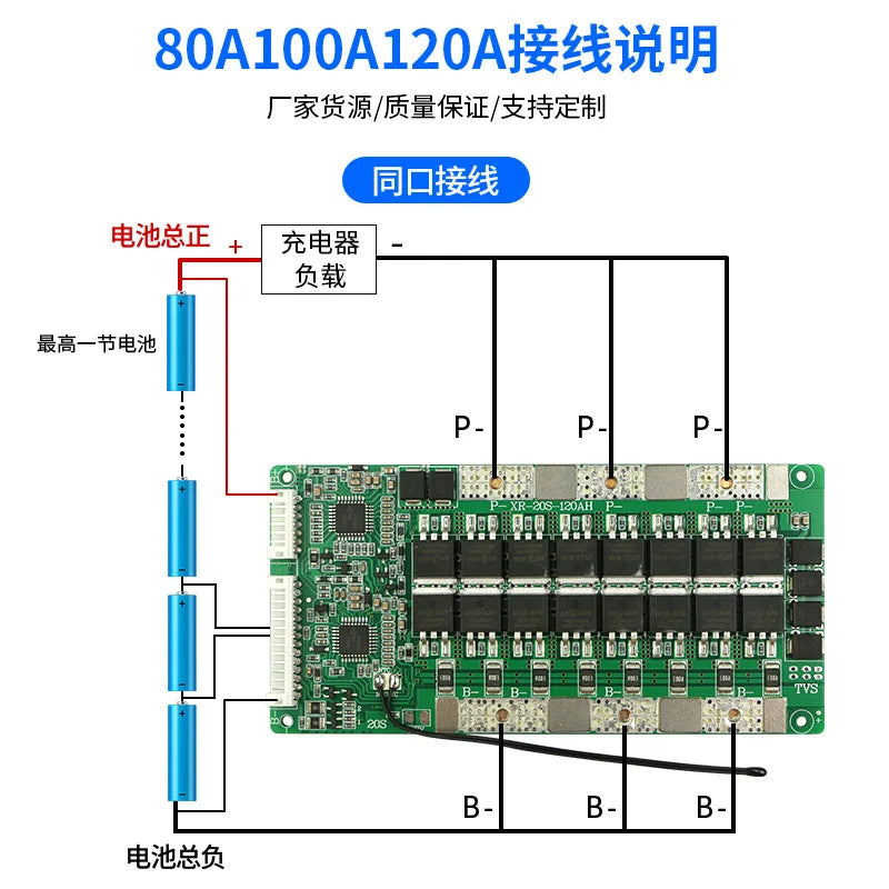 Lifepo4 19S 40A-120A for 3.2V Iron LFP Battery Balance with Temperature protection Charge Discharge Same Port Board G931