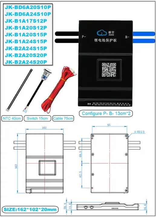 JK Smart BMS 100A 4S-8S 2A Active Balancer 200A B2A8S20P Smart Battery Management System