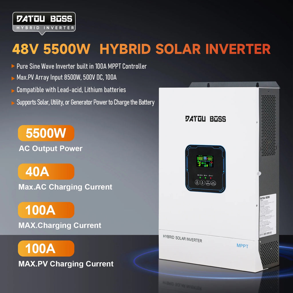 DATOU BOSS DT4855U 5.5kW Hybrid Solar Inverter 48V 5kVA Off-Grid Pure Sine Wave MPPT Home CE RoHS 1-Year Warranty