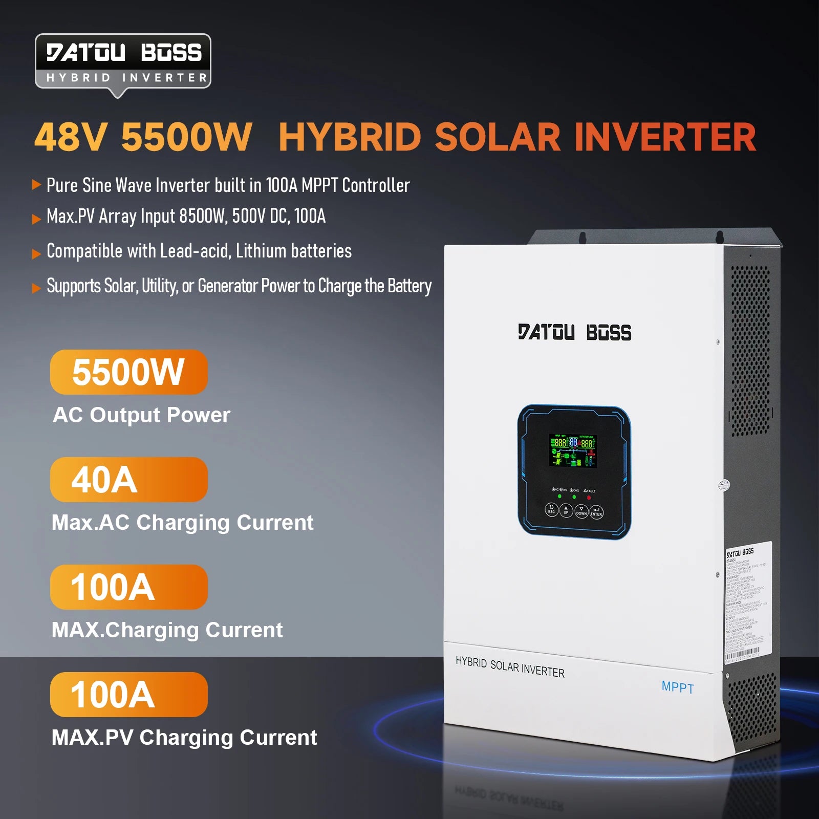 US Local Stock 5.5Kw Solar Hybrid Inverters 48V 5Kva Off Grid Hybrid Inverter Pure Sine Wave Solar Inverters with MPPT for Home