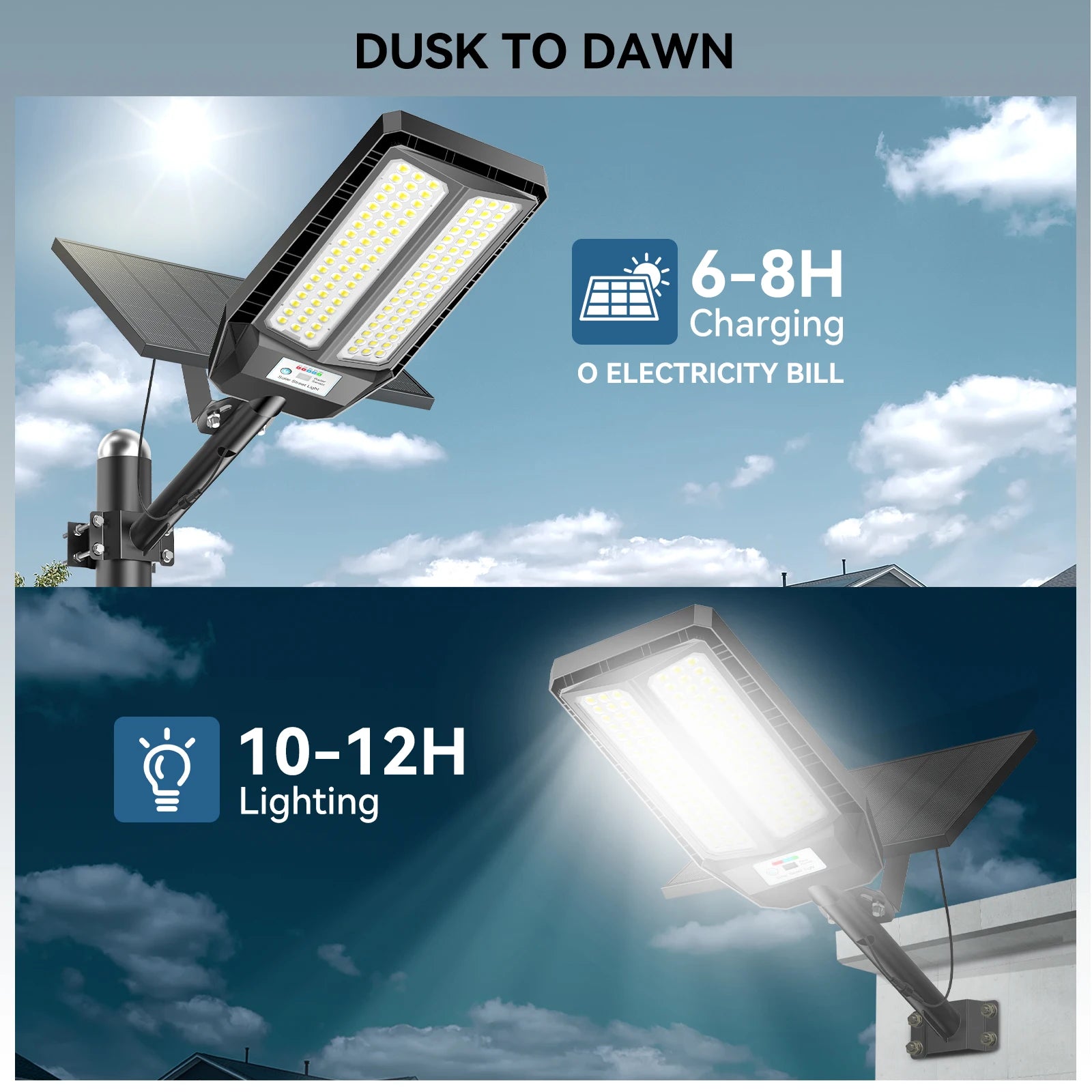 HYKENTE TW002C Solar LED Street Light High Brightness Smart Control Roads Parks Rural Area RoHS CE 3-Year Warranty US Local Stock