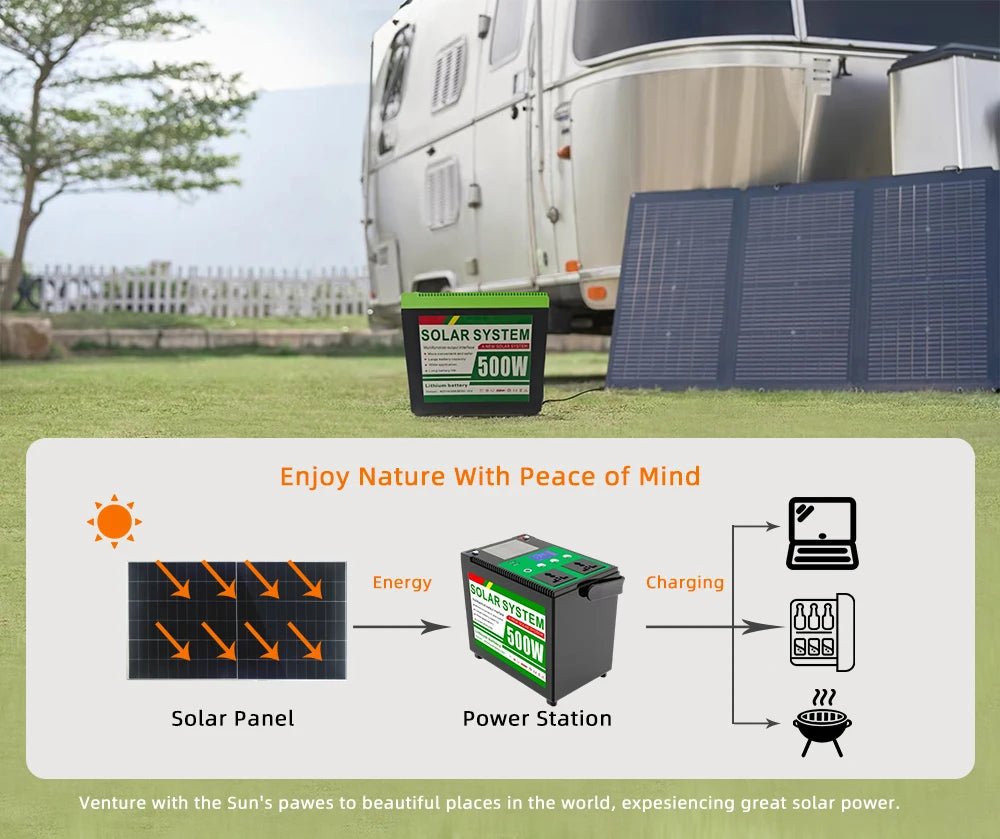 Outdoor Portable Camping LiFePO4 Battery 500W Rechargeable Solar Generator Home Emergency Backup Power System External Battery