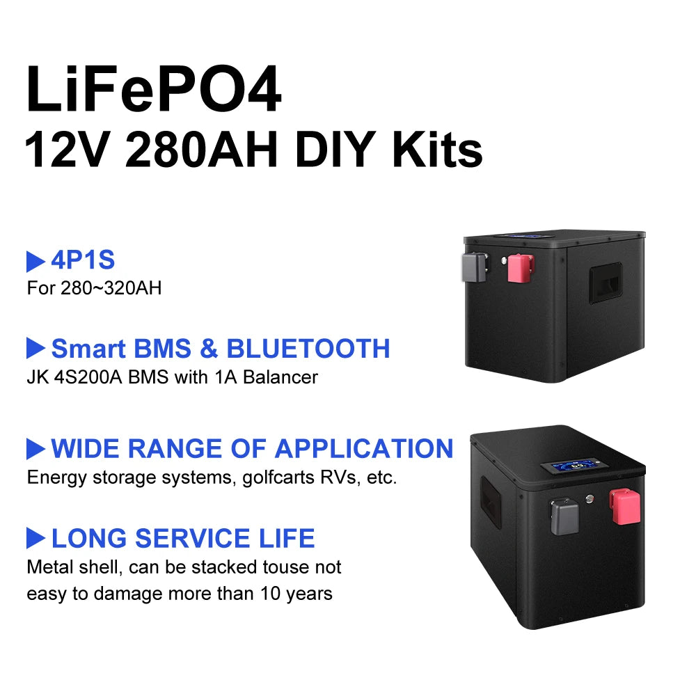 EU Stock 12V 280ah 3.6kwh Portable Lifepo4 Low Voltage 12.8V Diy Stackable Solar Battery System Diy Battery Pack Built-in BMS