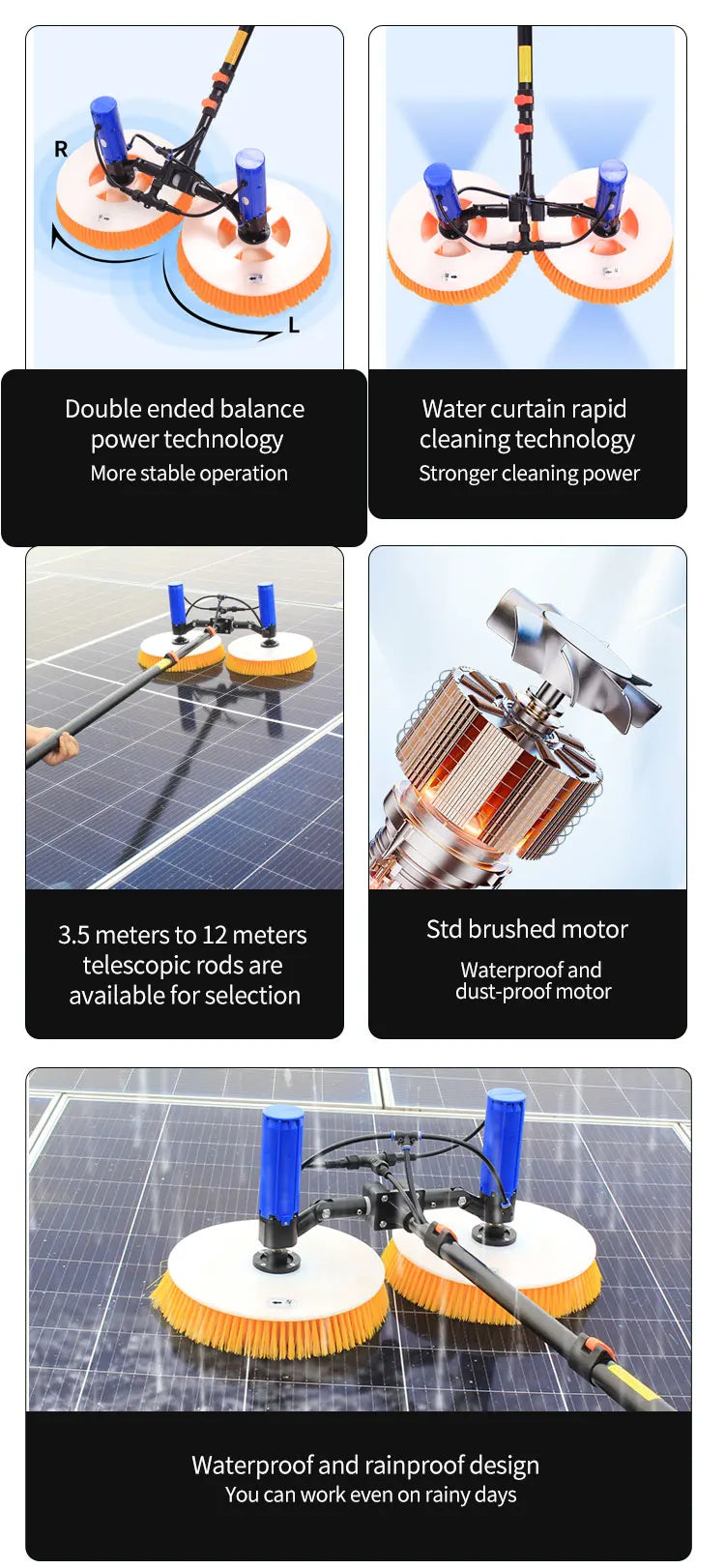 Solar Panel Cleaner Brushes and ,,Window Glass Cleaning Brush Kit ,s,photovoltaic Cleaning Machine Equipment Tool System