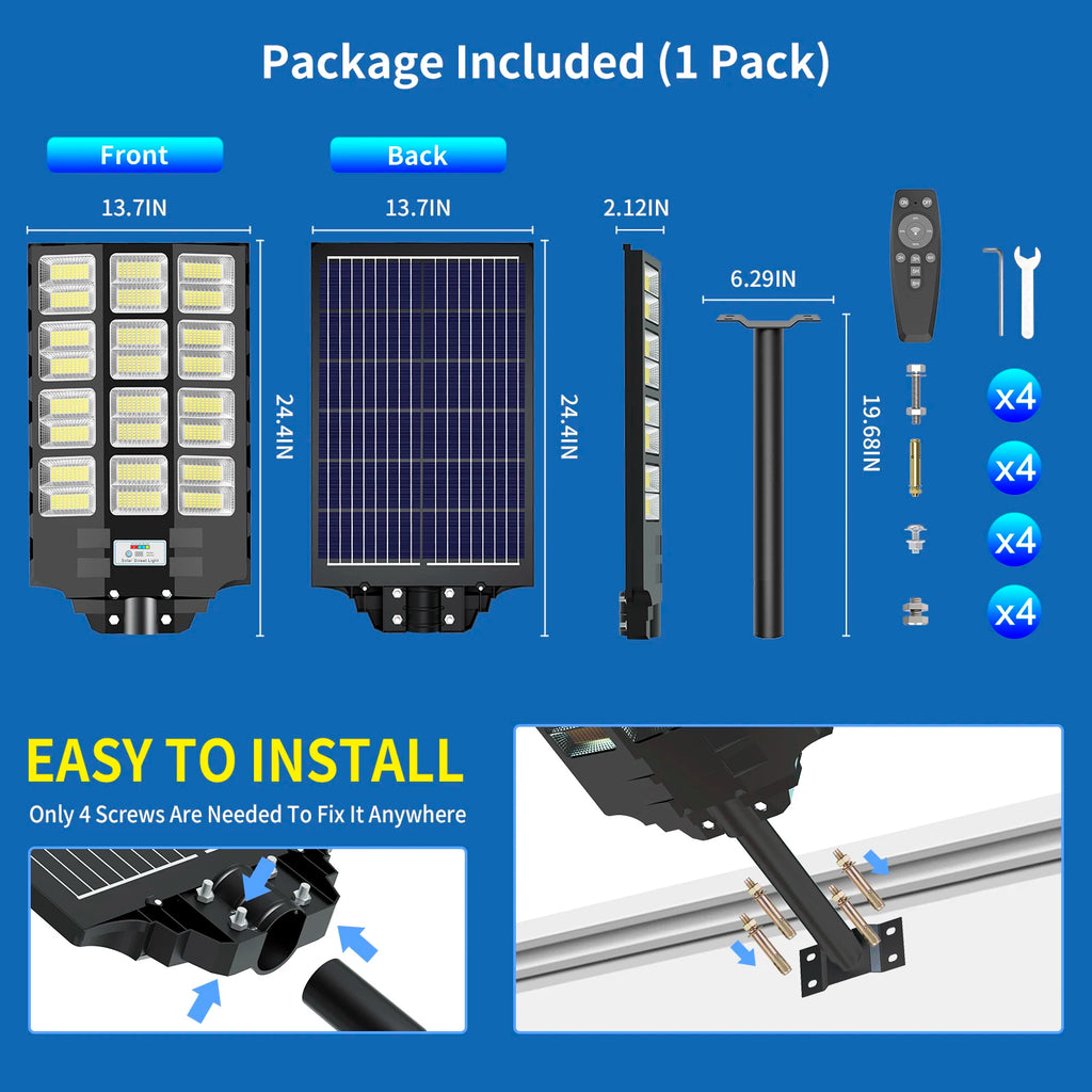 HYKENTE BM024C Solar Street Light High Output LED 20000mAh Large Battery Parking Areas Public Private Use RoHS CE 3-Year Warranty US Inventory