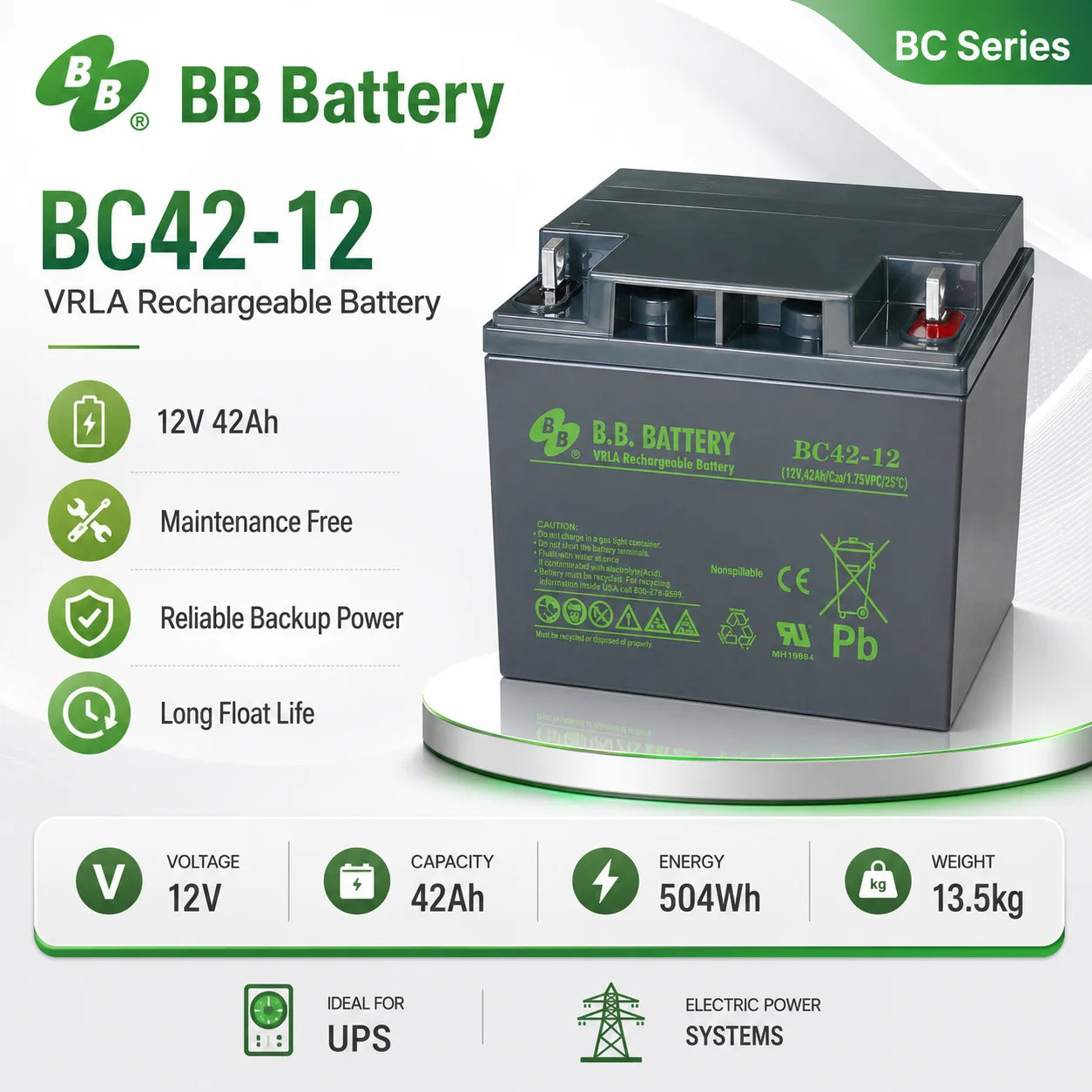 Reston Bb-Bc42-12series 12v 504 Wh Valve Regulated Lead Acid Battery Fire Alarm System