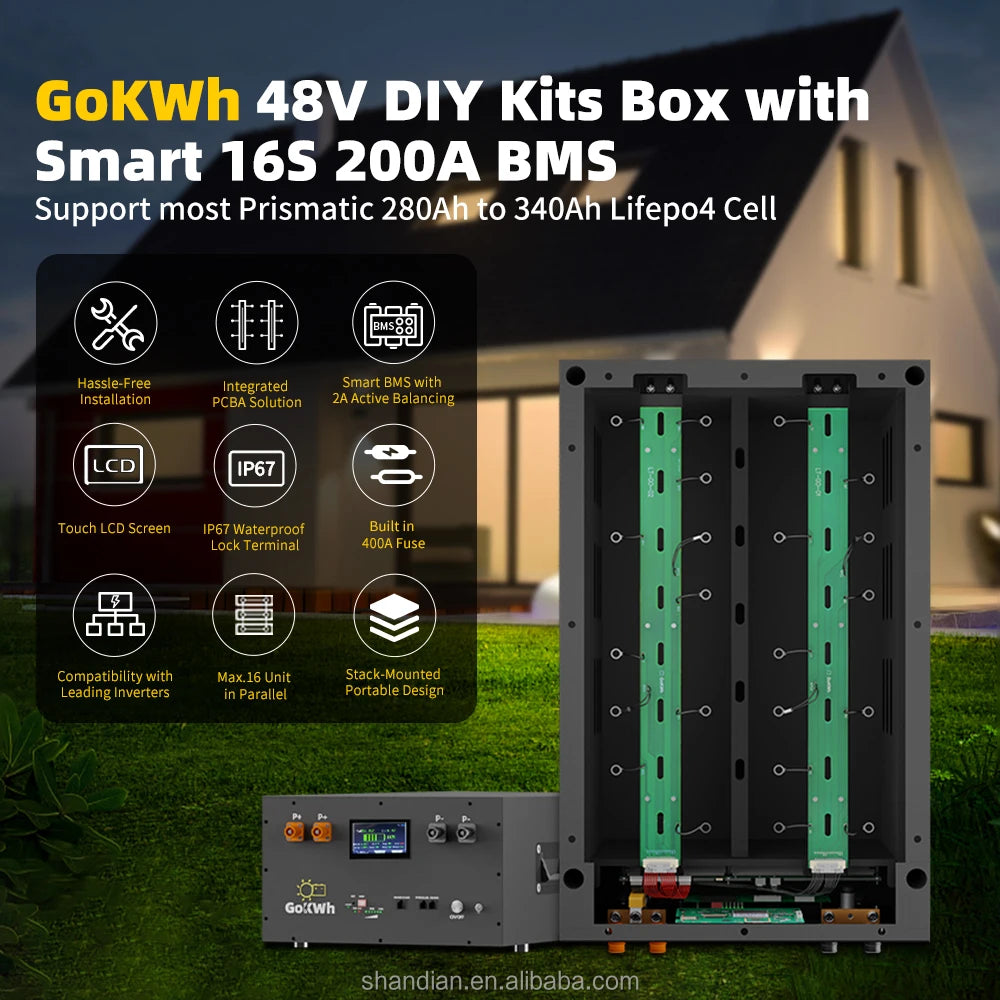 GoKWh 48V 320Ah Kit 51.2V 15Kwh Lifepo4 300Ah Pack BMS Inverter Grid DIY Solar Energy System 280Ah LiFePO4 Energy Battery Box