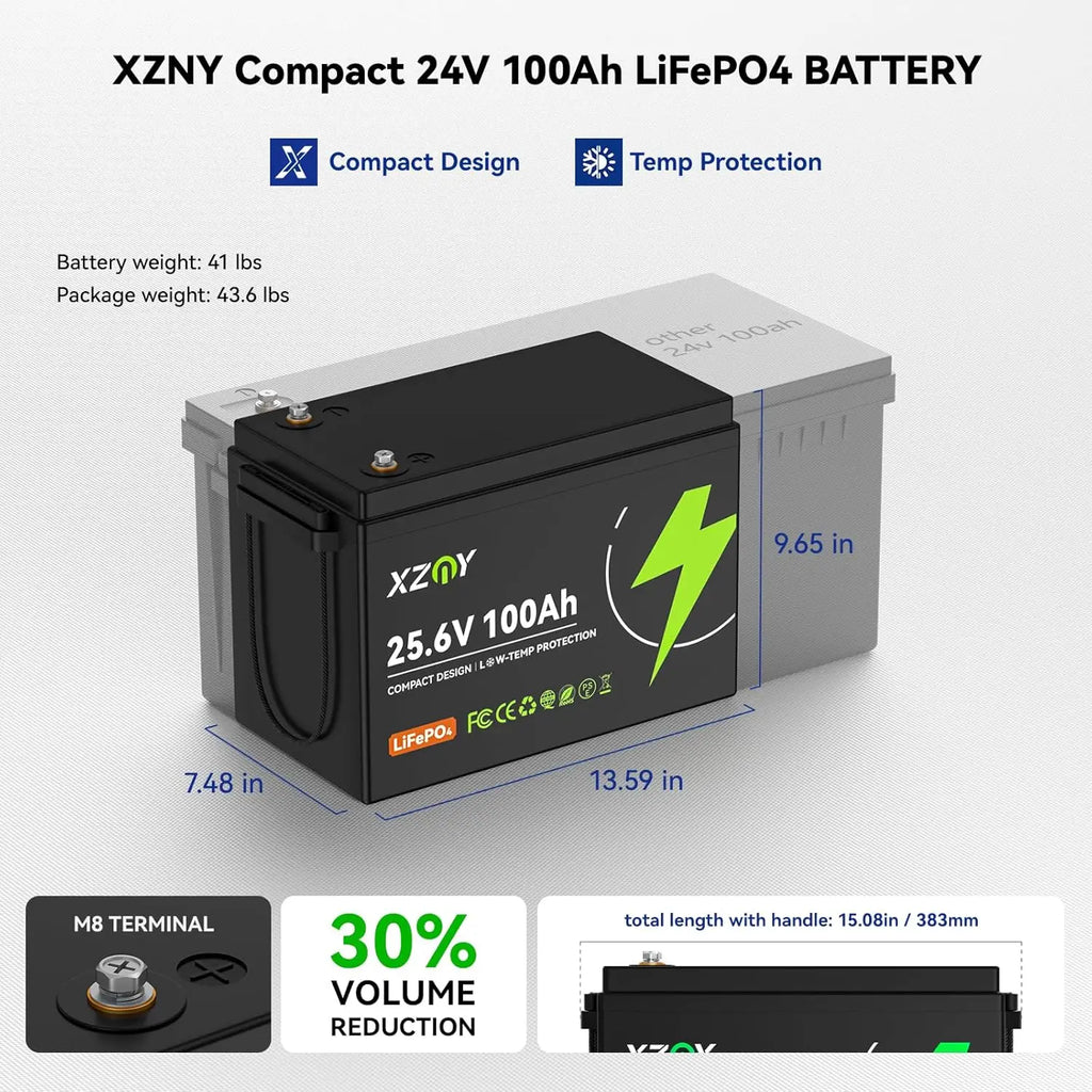 US Stocks 24V100Ah Lithium Battery LowTemperature Protection Great for Trolling Motors RV Camper Solar Off-Grid Marine Boat